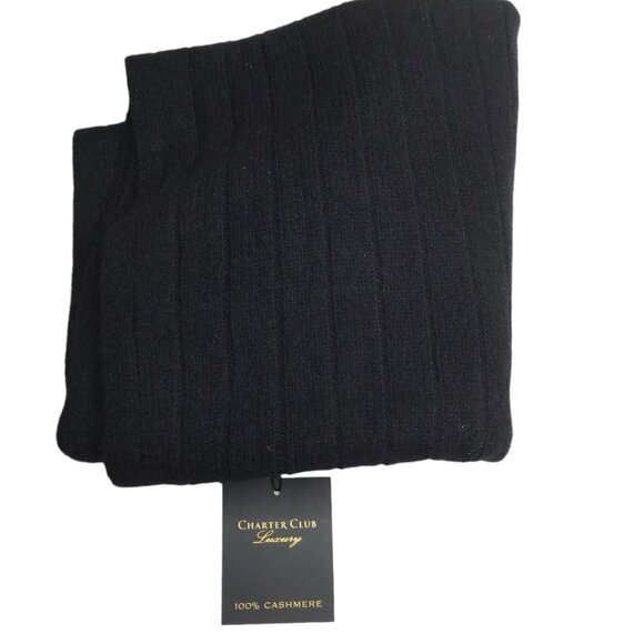 New NWT Charter Club 100% CASHMERE Black Scarf, Ribbed, Warm, Luxury Great Gift - Picture 5 of 8